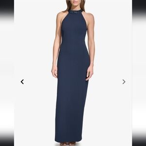 NWT Vince Camuto Sequined Embellished Halter Column Gown in Navy Size 4